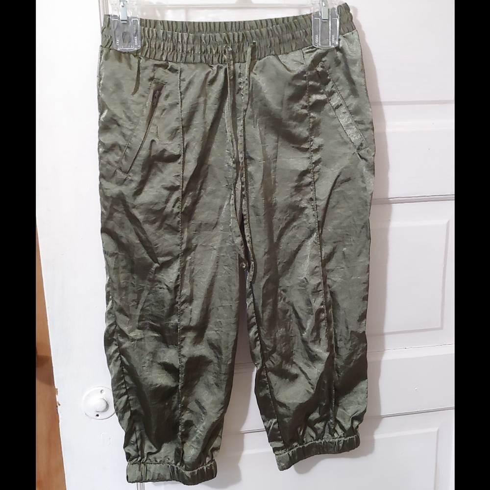 Green satin jogger shorts